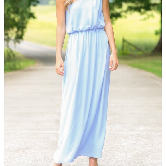 One-Shoulder Maxi Dress (Serenity Blue) - Picture 7 of 8